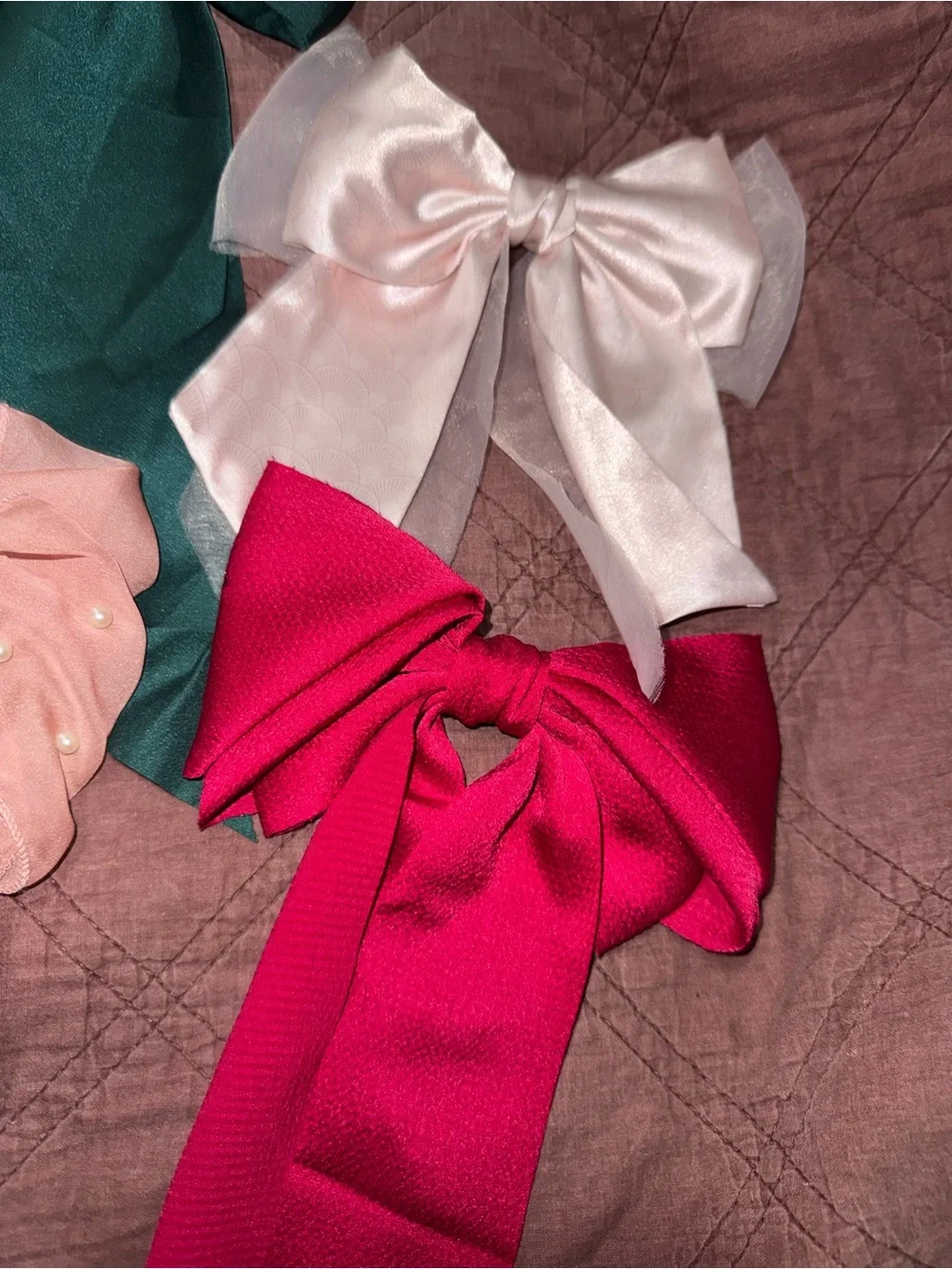 7 Mixed Satin & Lace Hair Bows - Assorted Colors